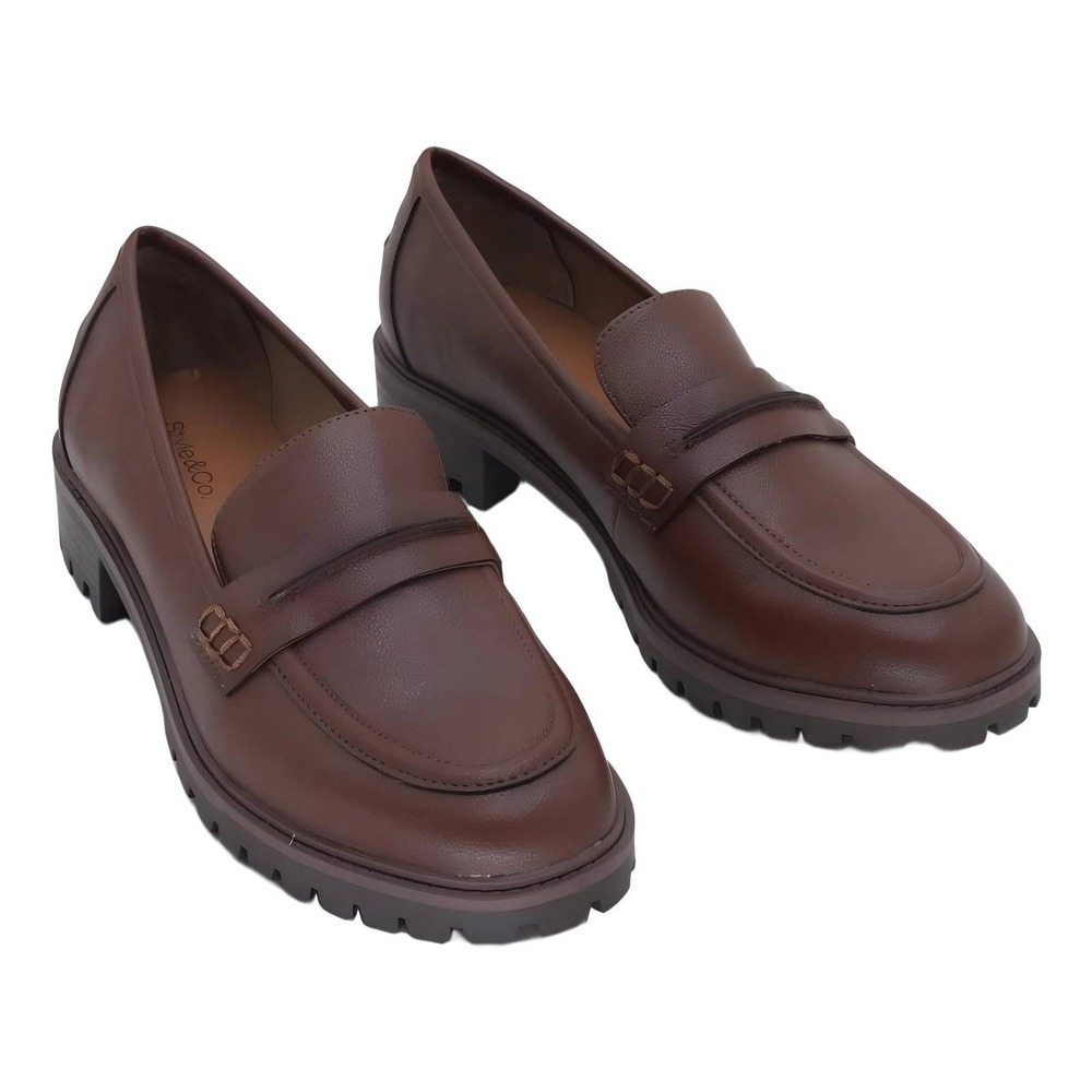Style & Co Womens Brown Lug Sole Penny Loafers Block Heel Slip On Shoes Size 10M